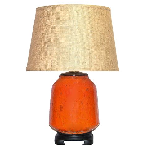 Shop Distressed Dark Orange Table Lamp With Burlap Shade Free