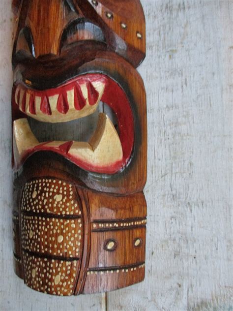Tiki Mask Tiki Decor Wood Tribal Fang Teeth 20 Etsy