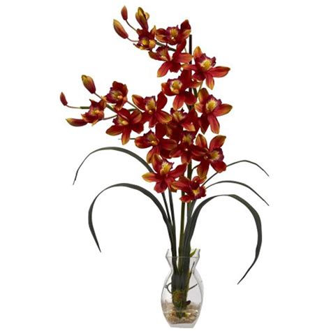 Nearly Natural Cymbidium Orchid W Vase Arrangement