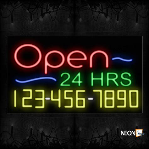 Open 24 Hrs Phone And Blue Lines Neon Sign