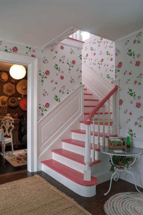 Scheerer Pink Painted Stairs Floral Wallpaper Hamptons Home The Glam Pad