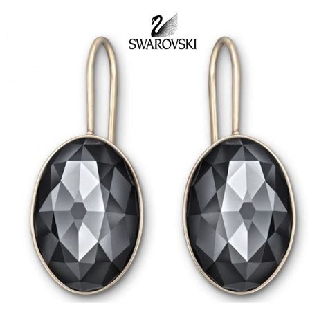 Swarovski Black Jet Crystal Gold Color Vanilla Pierced Earrings 5023451