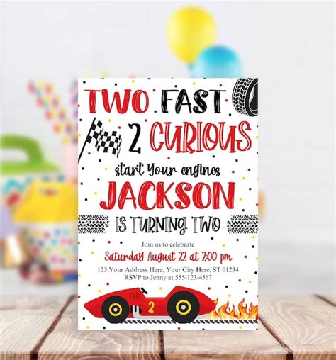 Race Car Birthday Invitation Template Editable Invitation Boys Two Fast