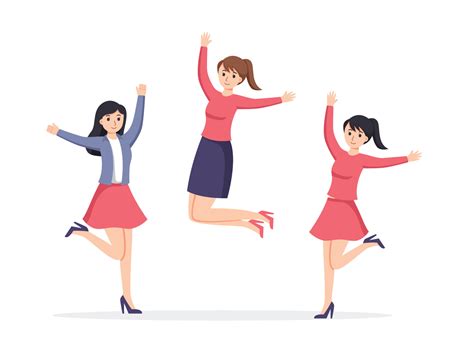 Group Of Woman Happy Dance Movements Isolated Vector Art At Vecteezy