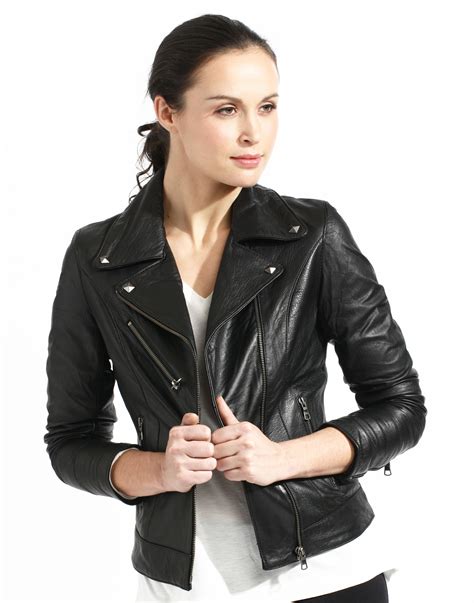 Special Prices Womens Slim Fit Black Full Grain Leather Biker Jacket