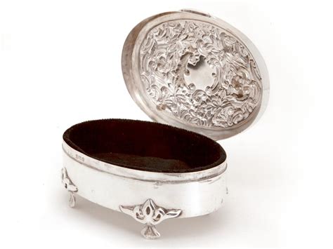 Oval Edwardian Silver Jewellery Box With A Hinged Lid Decorated With
