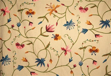 Cotton Crewel Embroidered Fabric Butterfly Beige Multicolor Bfl501