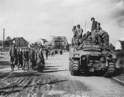 German Soldiers Surrender To 1st Army M4 Sherman Tank Crew In Aachen