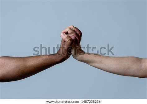 Black African American Caucasian Hands Holding Stock Photo 1487238236