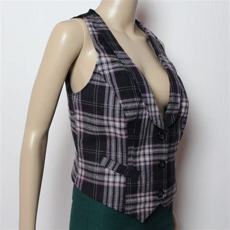 Plaid Vest Womens Plaid Vest Checkered Black Purple Gray Etsy