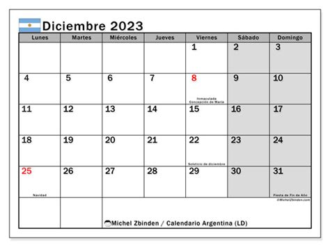 Calendario Diciembre 2023 Argentina Michel Zbinden Es
