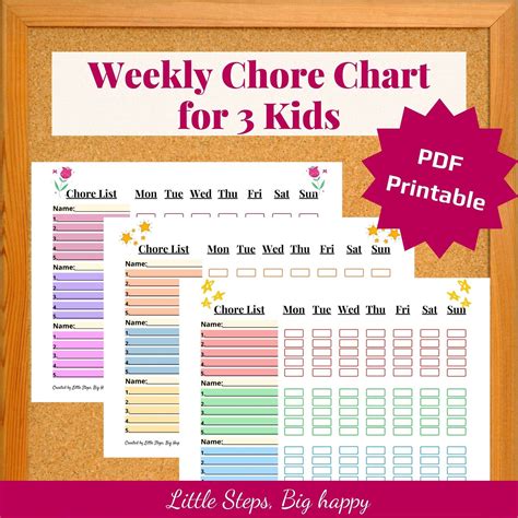 Weekly Chore Chart For 3 Kids Printable Chore List Etsy Weekly