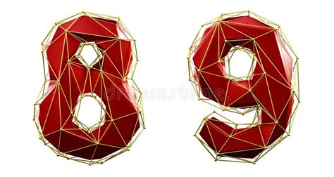 Set Of Numbers 8 9 Made Of Red Color Glass Collection Symbols Of Low Poly Style Blue Color