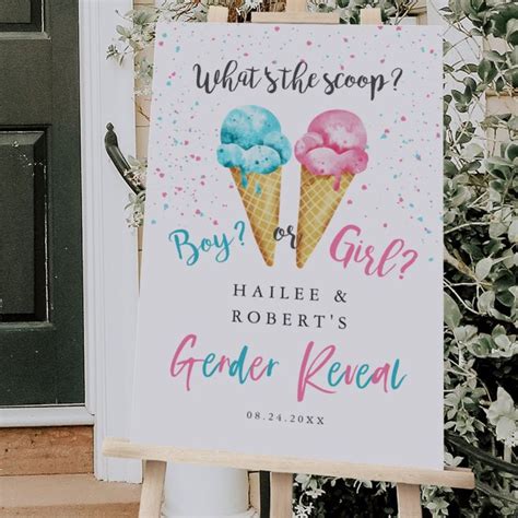 Whimsical Ice Cream Theme Gender Reveal Party Welcome Sign Featuring