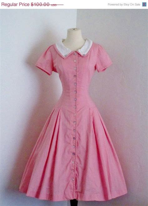 vintage 1940 s jonathan logan bubblegum pink swiss dot pin up full skirt dress full skirt dress
