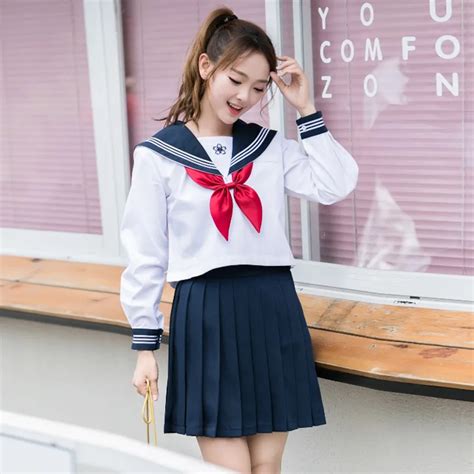 Uphyd Hot Fashion School Girl Uniform S Xxl Long Sleeve Japanese Sailor Uniforms Sakura Anime