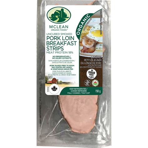 Organic Pork Loin Breakfast Strips Back Bacon McLean Meats Clean