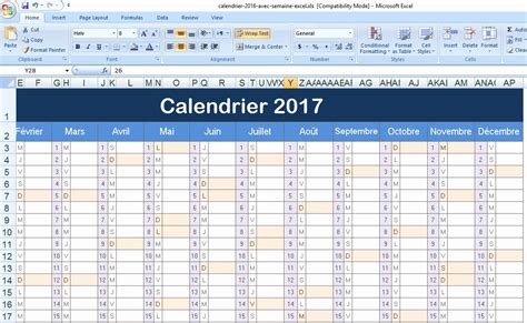 Calendrier 2017 Excel Avec Numéro De Semaine Young Planneur
