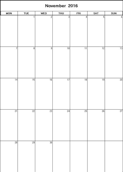 November 2016 Printable Blank Calendar