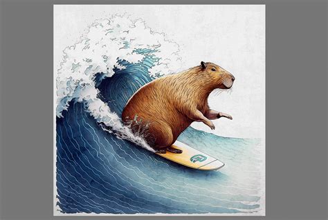 Capybara Surfing Big Wave Digital Download For Diy Prints Unique And
