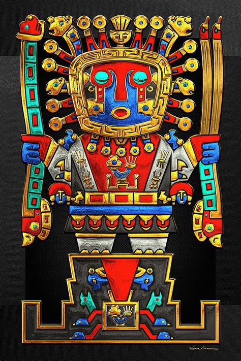 Incan Gods The Great Creator Viracocha On Black Canvas Digital Art By