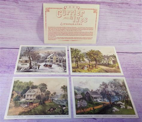 Currier And Ives American Homestead Seasons Lithographs Set4 Prints 5x7