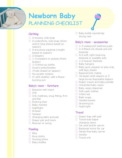 Newborn Baby Checklist Printable Pdf Shopping List For New Moms