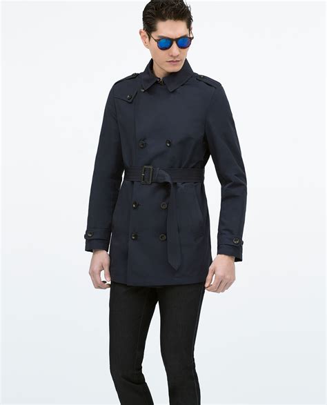 Zara Double Breasted Trench Coat In Blue For Men Navy Blue Lyst
