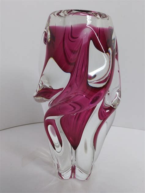 Art Glass Swirl Vase Chribska Glassworks Vintage Bohemian Etsy
