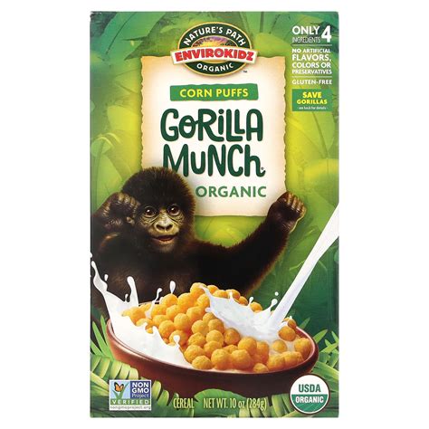 Natures Path Envirokidz Organic Corn Puffs Gorilla Munch Cereal 10