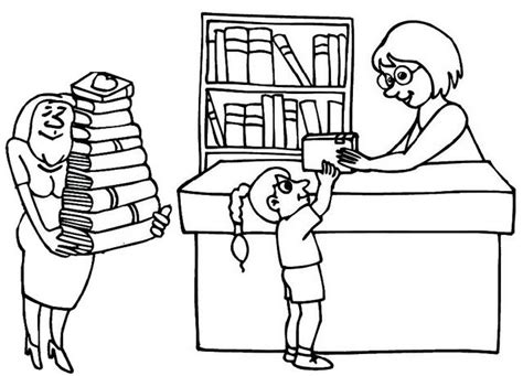 Librarian Bringing Books In The Library Coloring Page Coloring Pages