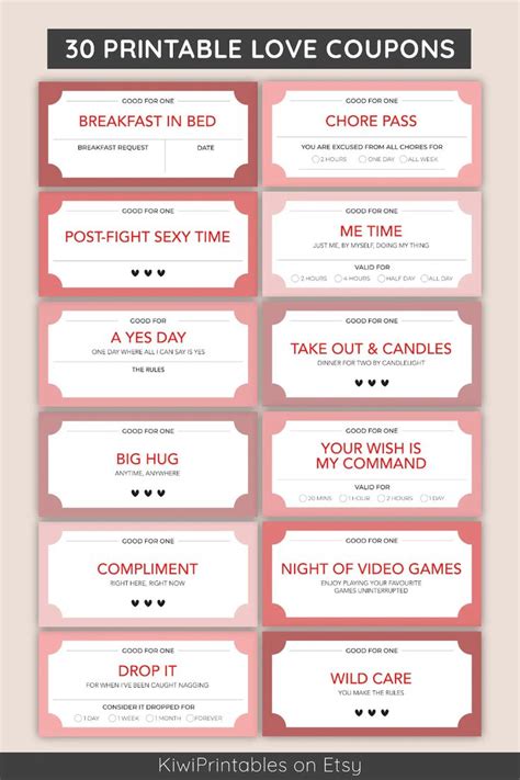 30 Fun Love Coupon Book Valentines Day Coupons Love Coupons Etsy