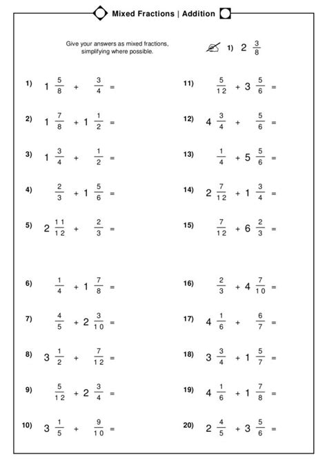 Grade 5 Fractions Worksheet Adding Mixed Numbers Like Denominators