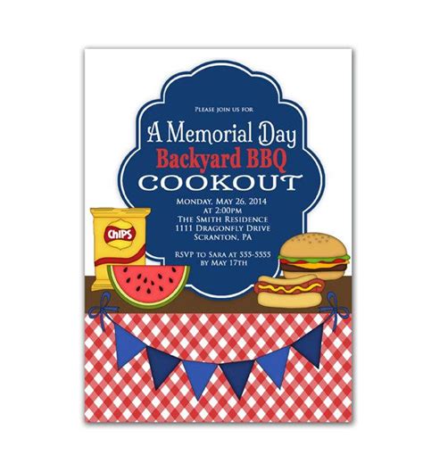 Memorial Day Bbq Cookout Party Invitation Backyard Barbeque Cook Out