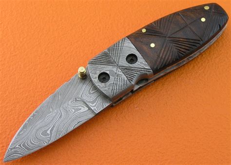 Mini Damascus Folding Liner Lock Knife Custom Handmade Damascus