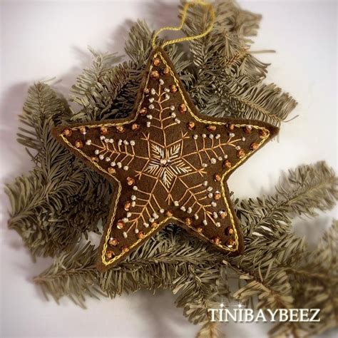 Handmade Felt Star Christmas Ornament Embroidered With Individually