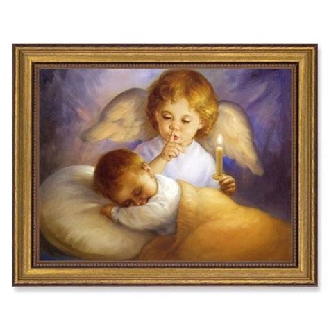Guardian Angel Watching Over Baby Print In Frame Christian T Child