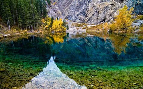 Rocks Mountain Trees Forest Lake Reflection Autumn Wallpapers Hd