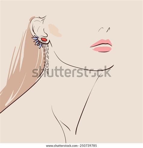 Beautiful Woman Wearing Earrings Vector Illustration Stock Vector