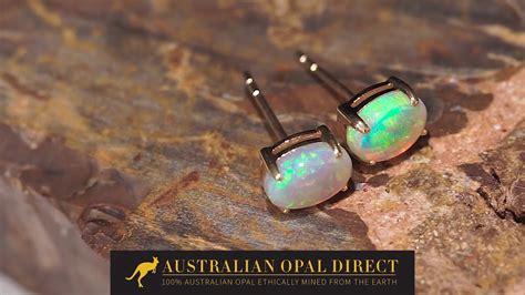 Gold Earrings Green Earrings Opal Stud Earrings Australian Opal