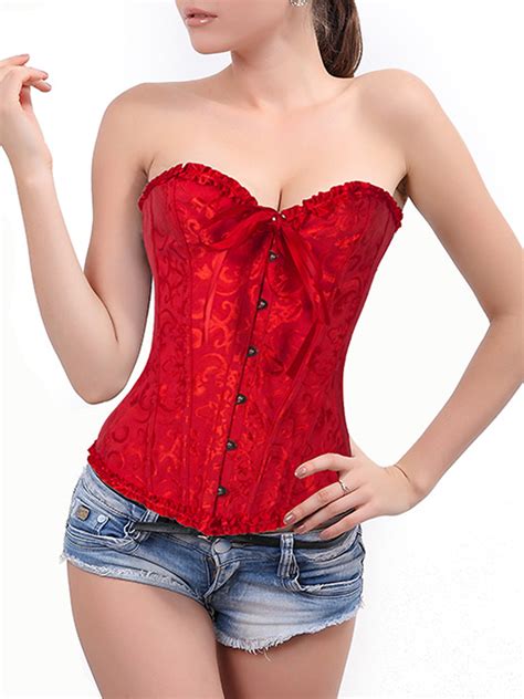 sexy women bustier corset floral lace up corset top boned waist trainer lingerie overbust