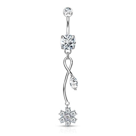 Dangling Silver Flowers Belly Button Ring Cherry Diva