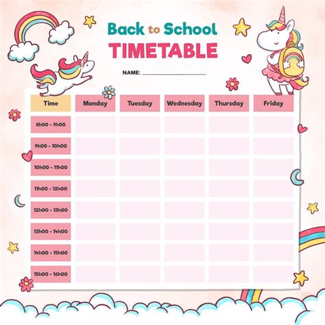 Watercolour School Timetable In Pink Elements Free Vector