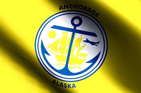 Anchorage Alaska Colorful Waving And Closeup Flag Illustration Stock