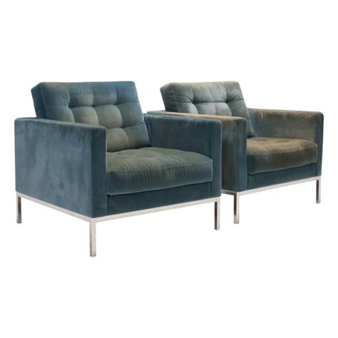 Florence Knoll For Knoll Studio Relaxed Teal Velvet Armchairs Set Of