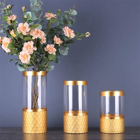 Europe Luxury Glass Vase Gold Plating Terrarium Glass Containers Straight Flower Bottle Vases