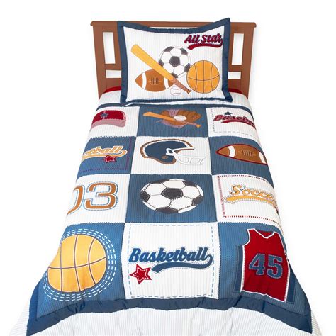 Kids basketball striped bedding set with personalization. All Star Blue Sports Bedding for Boys Twin Comforter Set ...