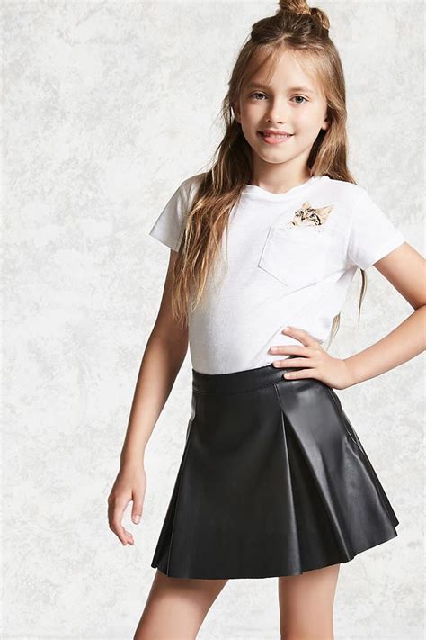 Forever 21 Girls A Pleated Faux Leather Skirt Featuring Play Little