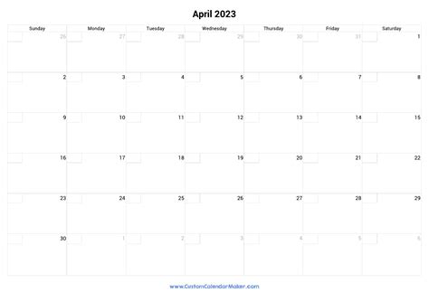 April 2023 Calendar With Checkboxes