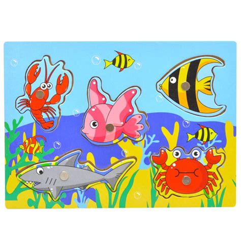 Wooden Magnetic Ocean Fishing Toy Game And Jigsaw Puzzle Board Juguetes